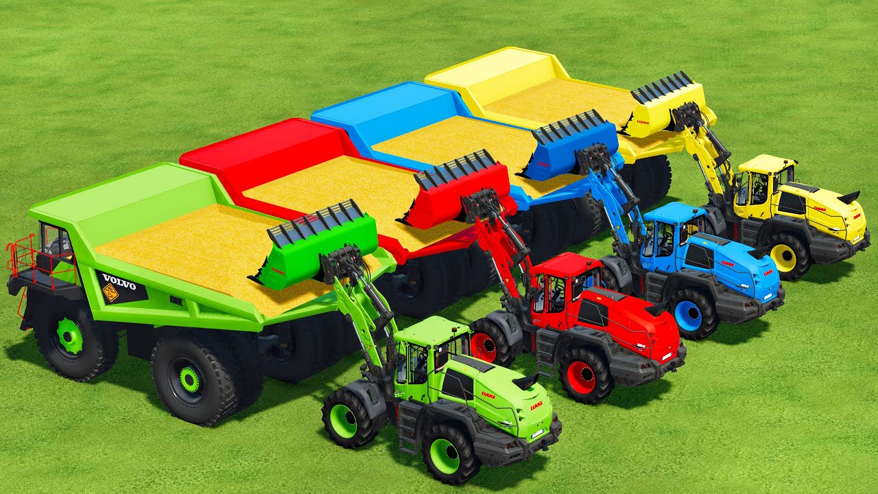 LOADERS OF COLORS! FILL CORN IN GIANT VOLVO TRUCKS WITH CLAAS LOADERS - Farming Simulator 22