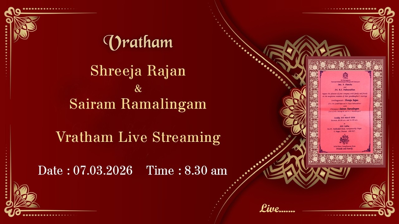 Shreeja Rajan & Sairam Ramalingam, Vratham Live Streaming,  Date : 07.03.2026 , Time: 8.30am