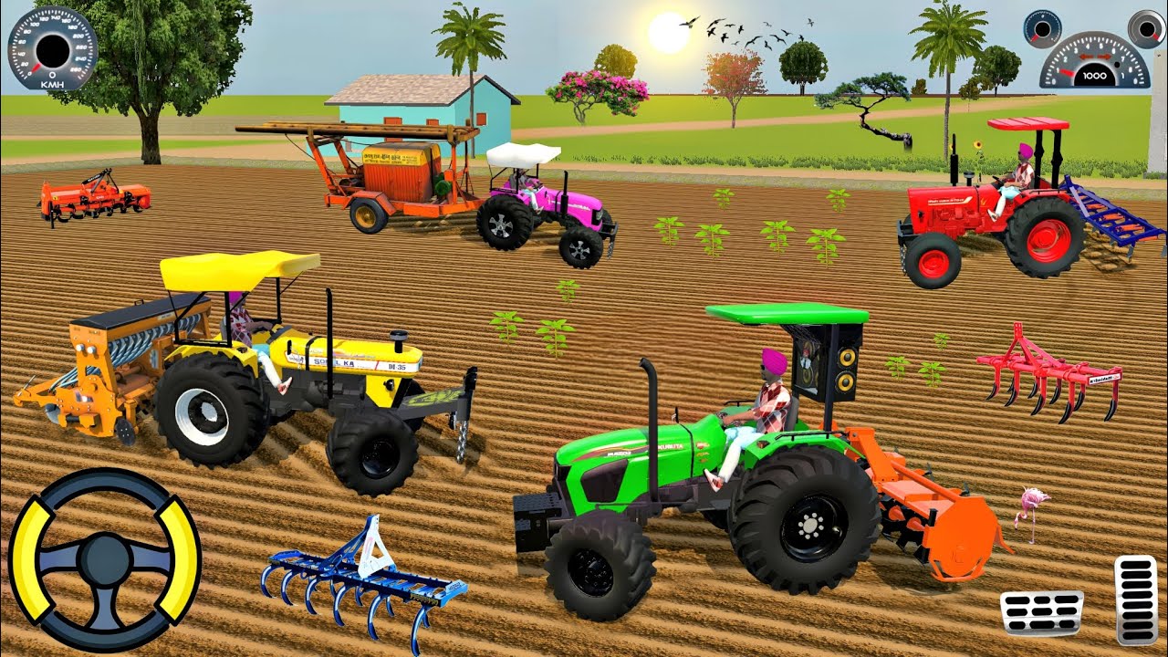 MAHINDRA 🚜, KUBUTA 🚜, SONALIKA 🚜, JOHN DEERE 🚜 , TRACTOR TROLLEY FROM FARMING 🌾 3D GAM VIDEO PLAY 😱