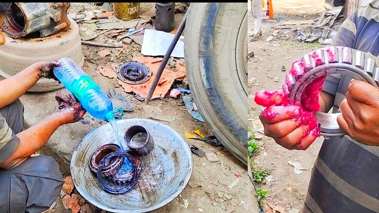 Satisfying Truck Rear Wheel Hub Greasing Skills | Indian Truck Mechanics