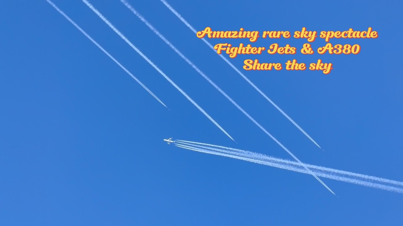 4 Eurofighter Typhoons in Formation Meet an Airbus A380 | High-Altitude Flyby