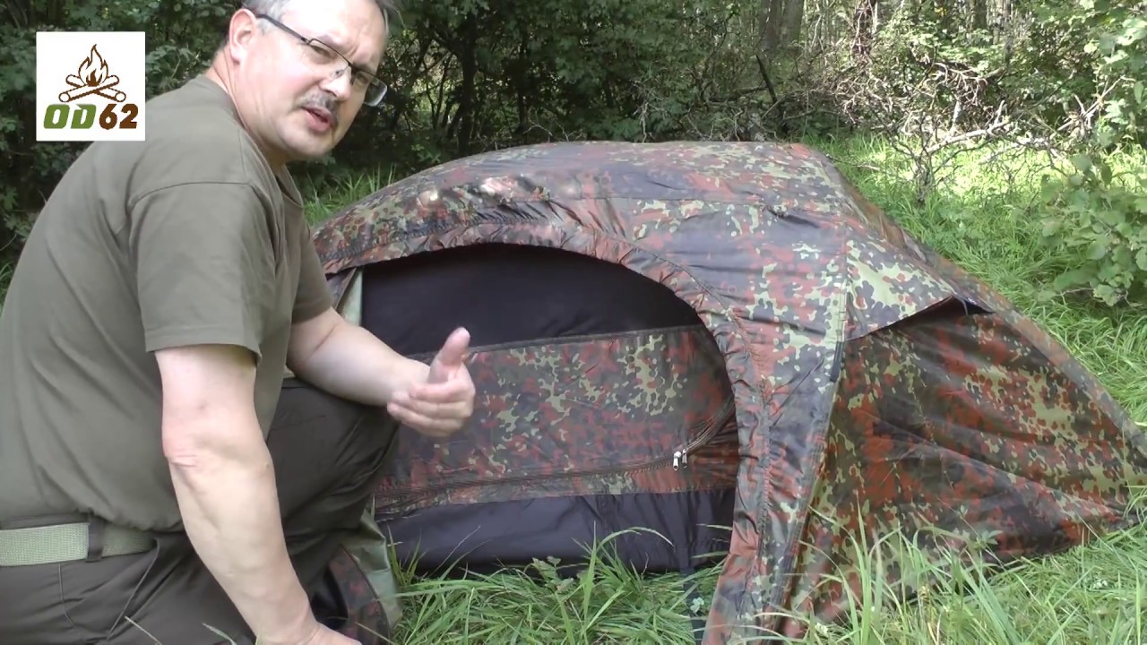 Ein Mann Zelt Recom Flecktarn Einmannzelt Mil-Tec pup tent (for one person)