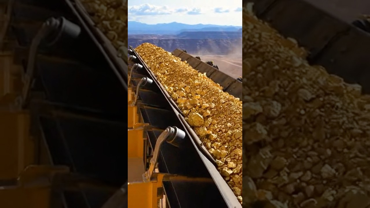 Giant Conveyor Moving Raw Gold into Massive Dump Trucks 
