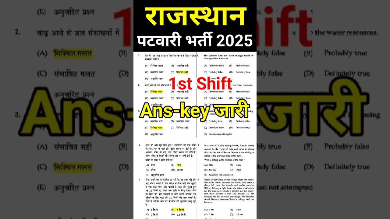 patwari 1st shift paper solution | patwari answer key | patwari cut off | patwari paper solution