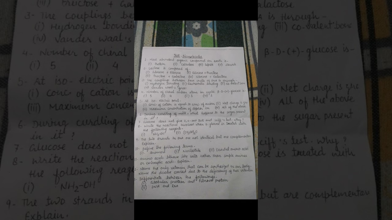 Important Questions of Biomolecules #class12 #chemistry  #board education