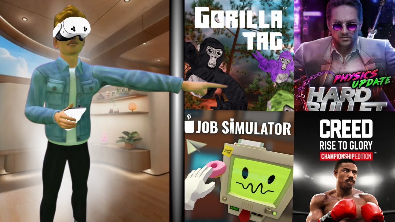 Je joue à des jeux vidéo avec mon casque VR ! #vrgaming #jobsimulator #creedrisetoglory #hardbullet