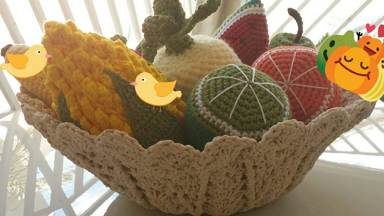 amigurumi cesta de frutas em crochê