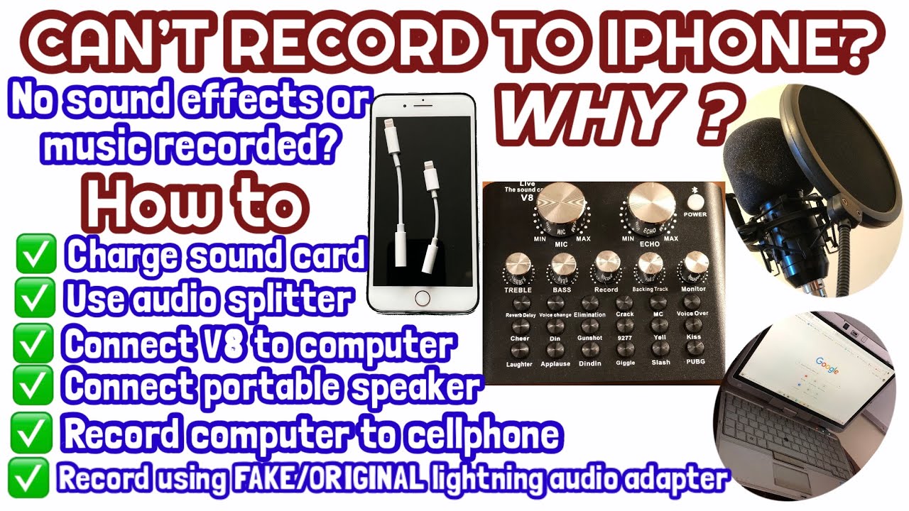Почему не получается записать кавер песни с звуковой карты V8 на iPhone? Записывается только вока...