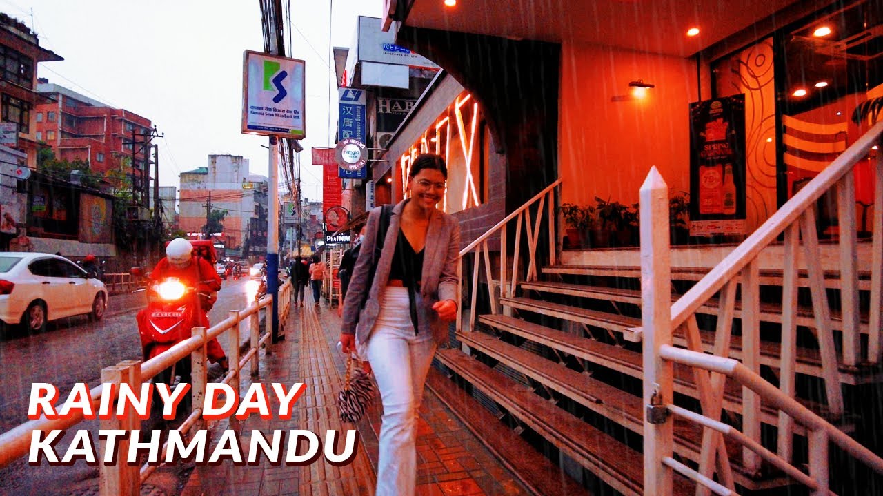 Walking in Rain & Thunderstorm in Kathmandu, Nepal | 4K ASMR Binaural Sounds of Rain for Deep Sleep