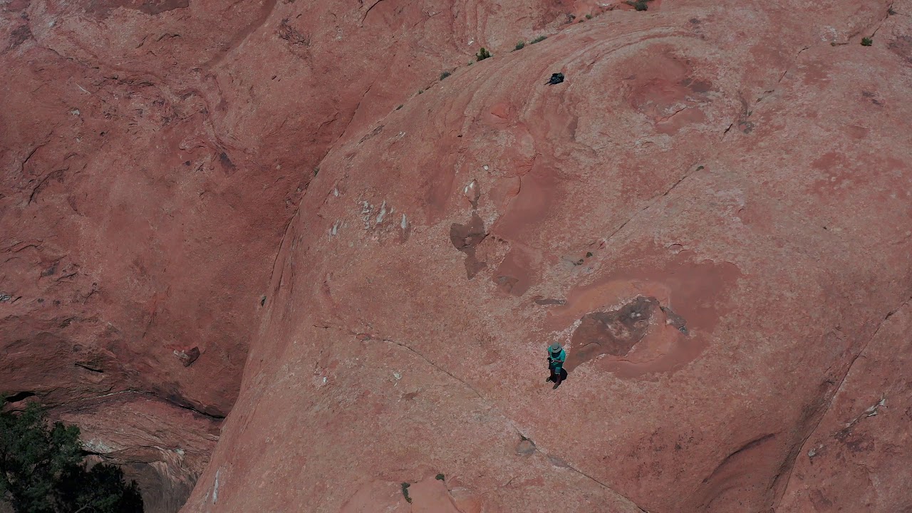 Poison Spider and Little Arch aerial view with Gus and Mojo. Moab Utah 6-2020