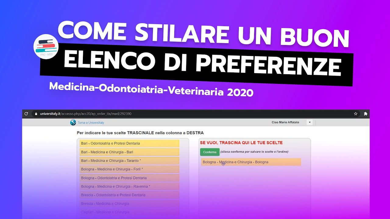 Universitaly - Come scegliere l'elenco di PREFERENZE per il TEST DI MEDICINA 2020