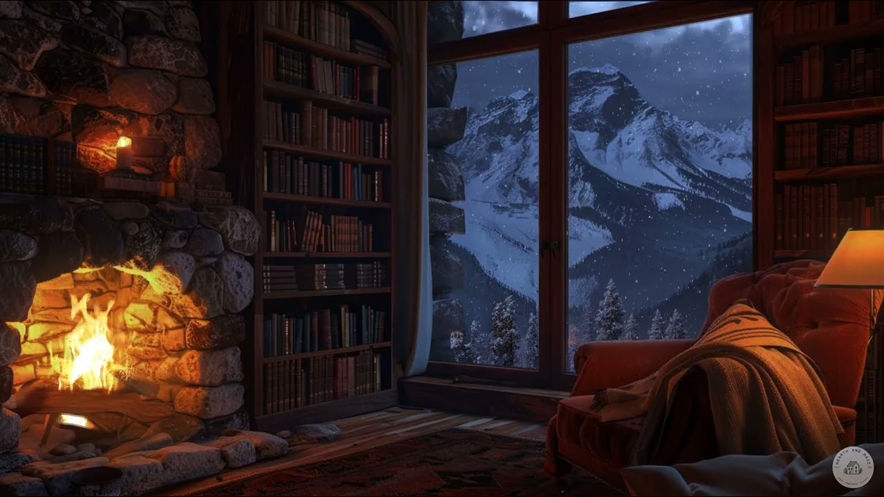 Cozy Stone Hearth | Crackling Fire, Mountain Thunderstorm & Night Rain