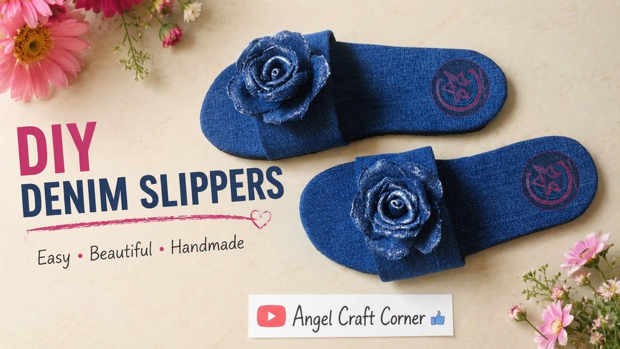 Denim Slippers Using Old Jeans and Damaged Flip Flops (easy & no sew)👖→👡