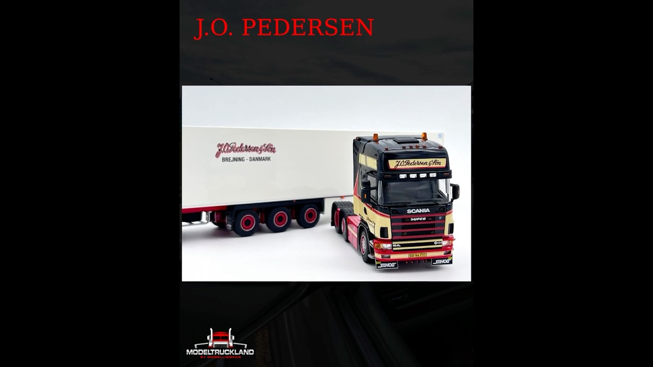 Scania 164L topline 6&times;2 twin steer reefer trailer J O  Pedersen WSI Truck Models #scania #trailer