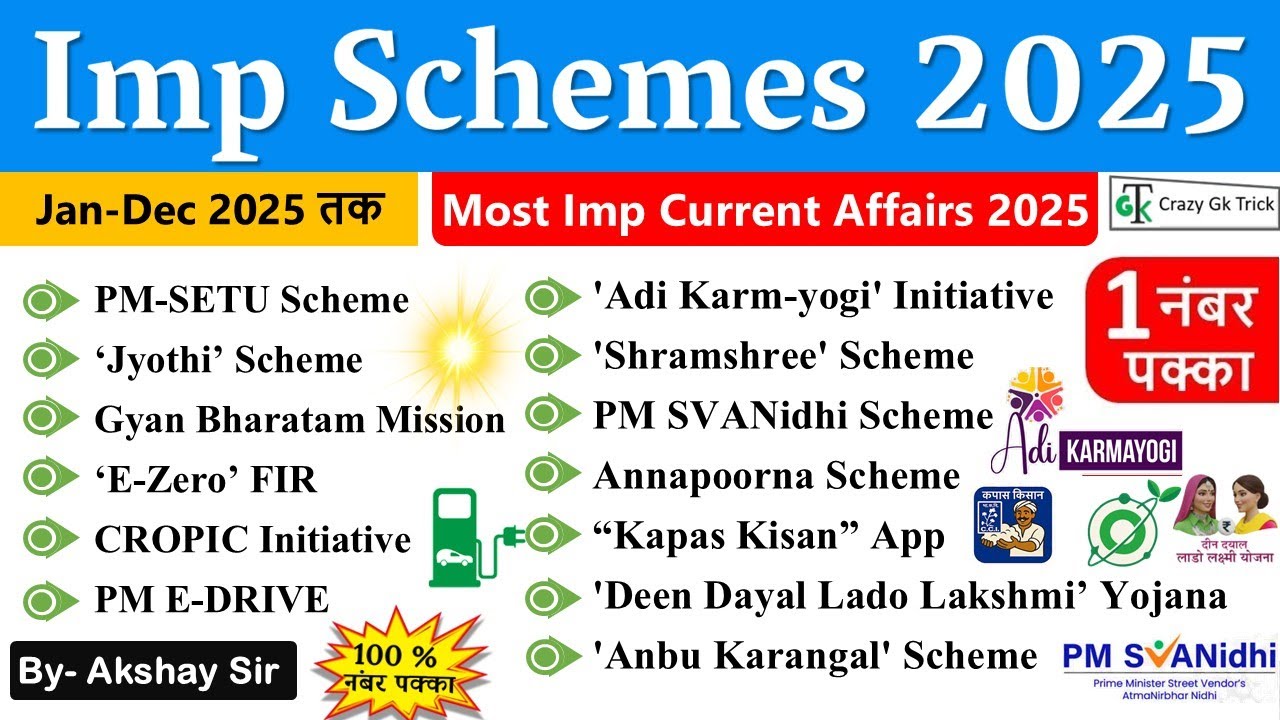 Current Affairs 2025| Imp Schemes | Imp Central & State Govt Schemes | Govt Scheme | CrazyGkTrick