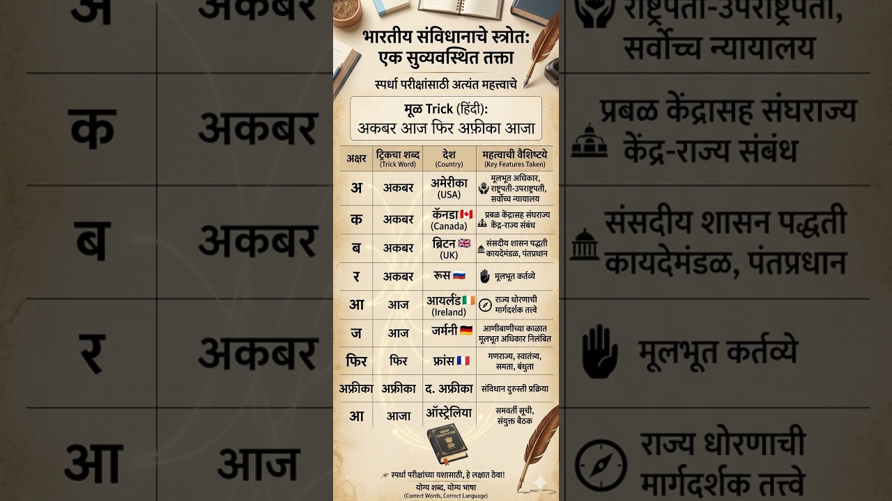 भारतीय संविधान: स्त्रोत लक्षात ठेवण्याची सोपी ट्रिक! 🤩 | Indian Polity Trick | AS Education