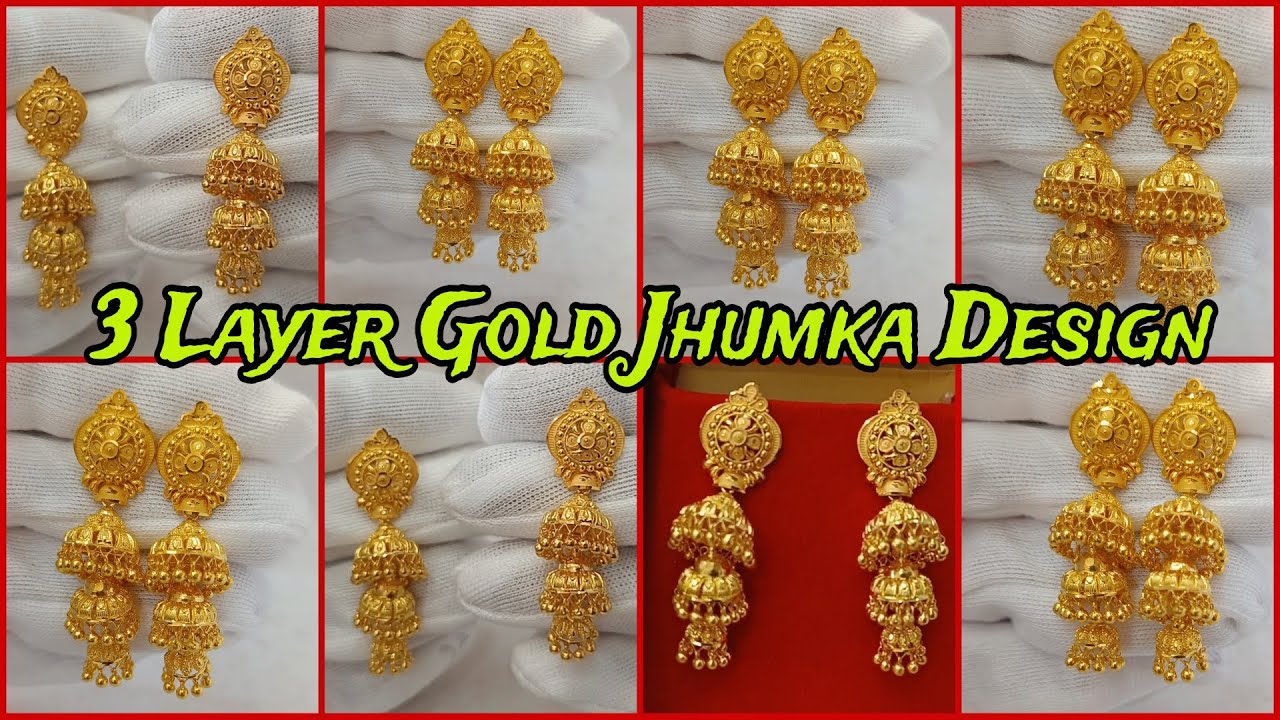 3 Layer Gold Jhumka Designs | Wedding Gold Jhumka Design With Weight And Price