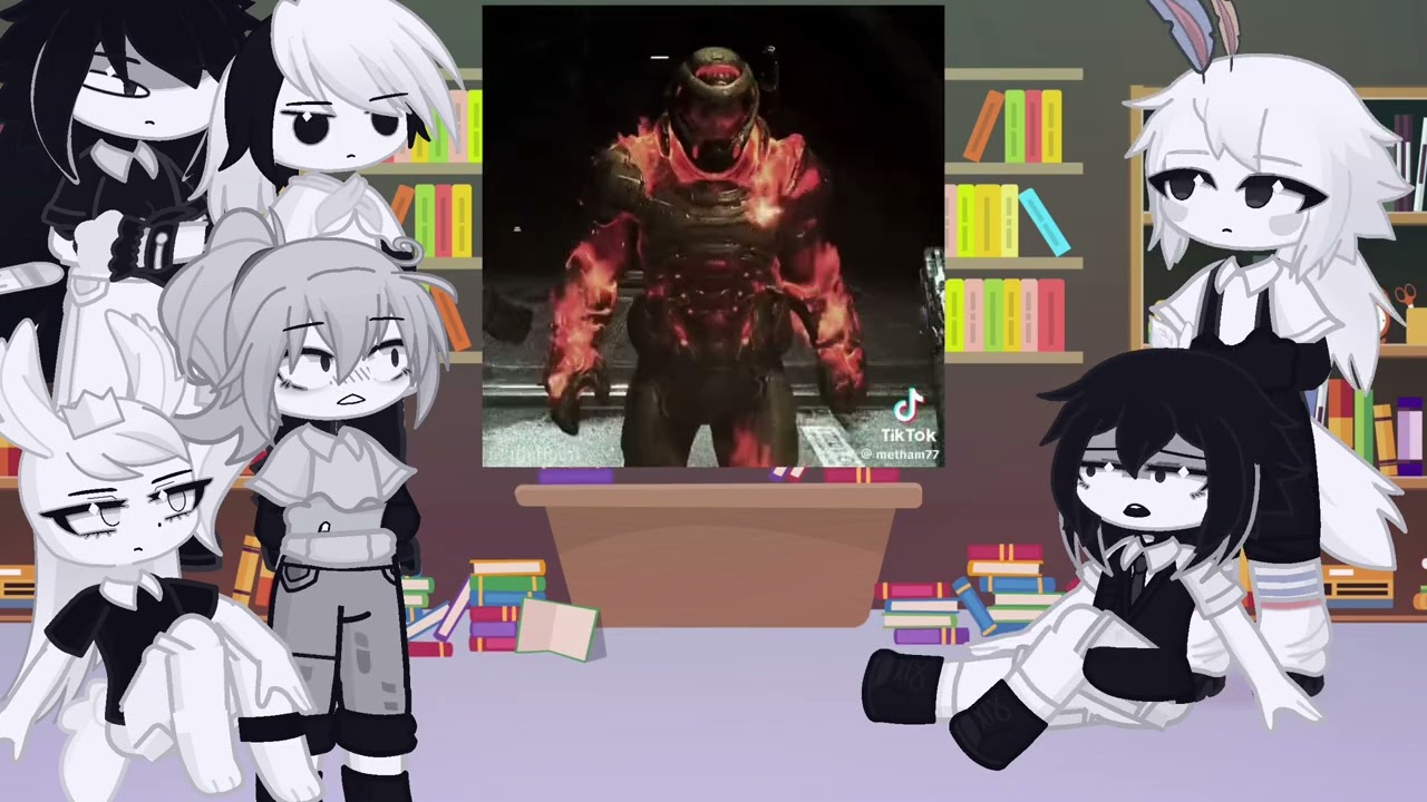 Fundamental paper education react to doom slayer | gacha life