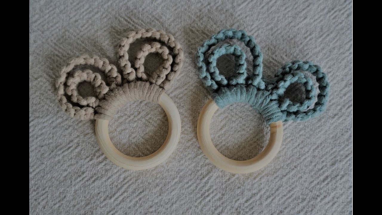 Makramee Greifling Greifring Beißring Bärenohren Anleitung | Macrame Teething Ring Bear Ears DIY