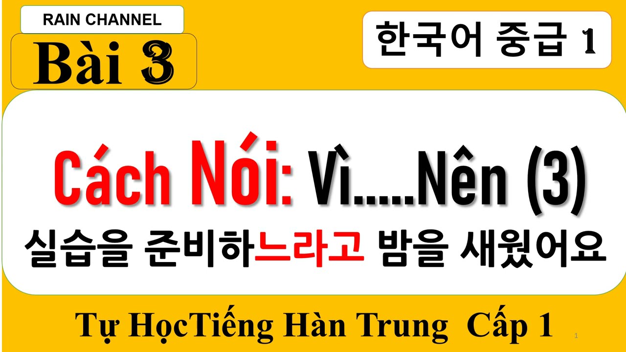 Bài 3: Học nói  Vì làm V nên ... V느라고+ Trong lúc/ Trong Khi  V 는 동안 Tự học tiếng Hàn Trung cấp 1