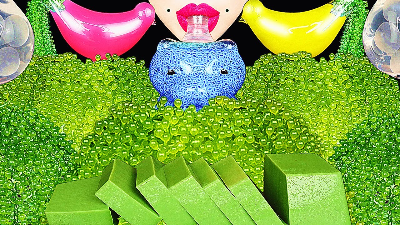 ASMR RAINBOW DRINKS, SEA GRAPES SATISFYING CRUNCHY EATING SOUNDS, BIRD GLASS, 신기한 물 먹방 MUKBANG
