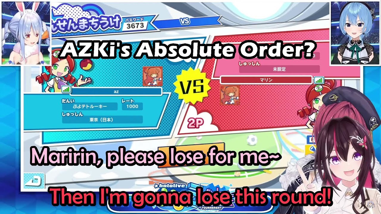 Pekora and Sui-chan Watching Marine Dying To AZKi's Cuteness When She Begging For Win To Her Master