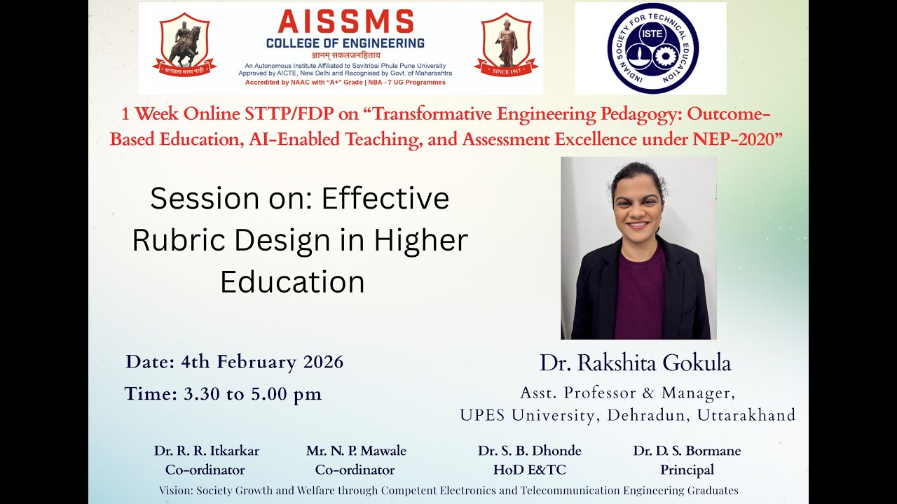 Effective Rubric Design in Higher Education.- Dr. Rakshita Gokula