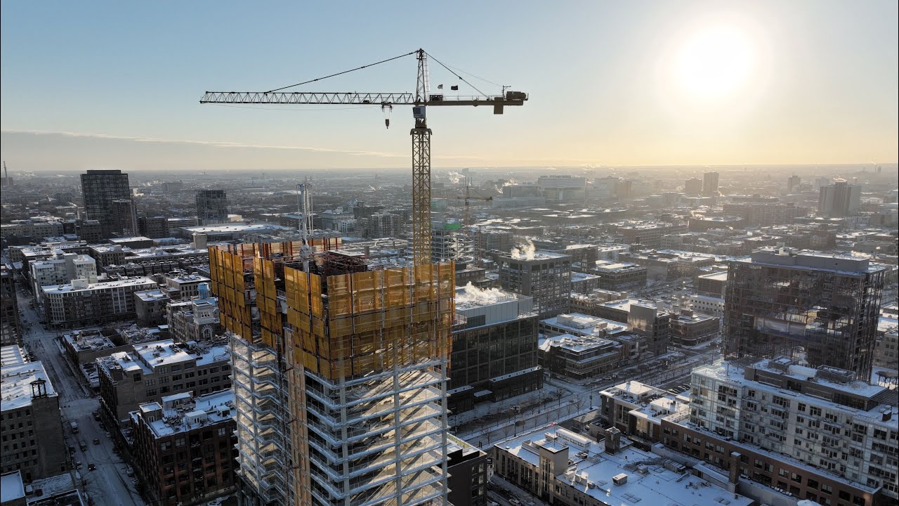 Drone View Of New Construction At 160 N Morgan - Chicago Fulton Market District