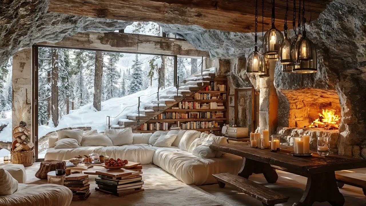 ASMR for Concentration, Stress Healing & Sleep ❄️ Soothing Fireplace in Winter Cabin