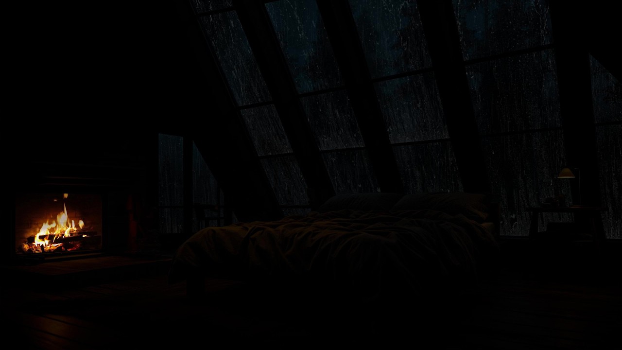 No Ads | Fall Asleep Instantly 😴 Mountain Rain & Fireplace Sounds in Dark Cabin for Ultimate Calm