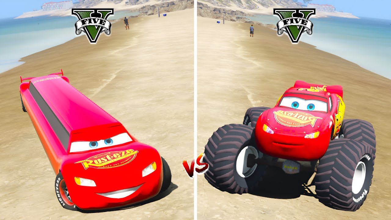 GTA 5 LONG MCQUEEN vs MONSTER TRUCK LIGHTNING MCQUEEN