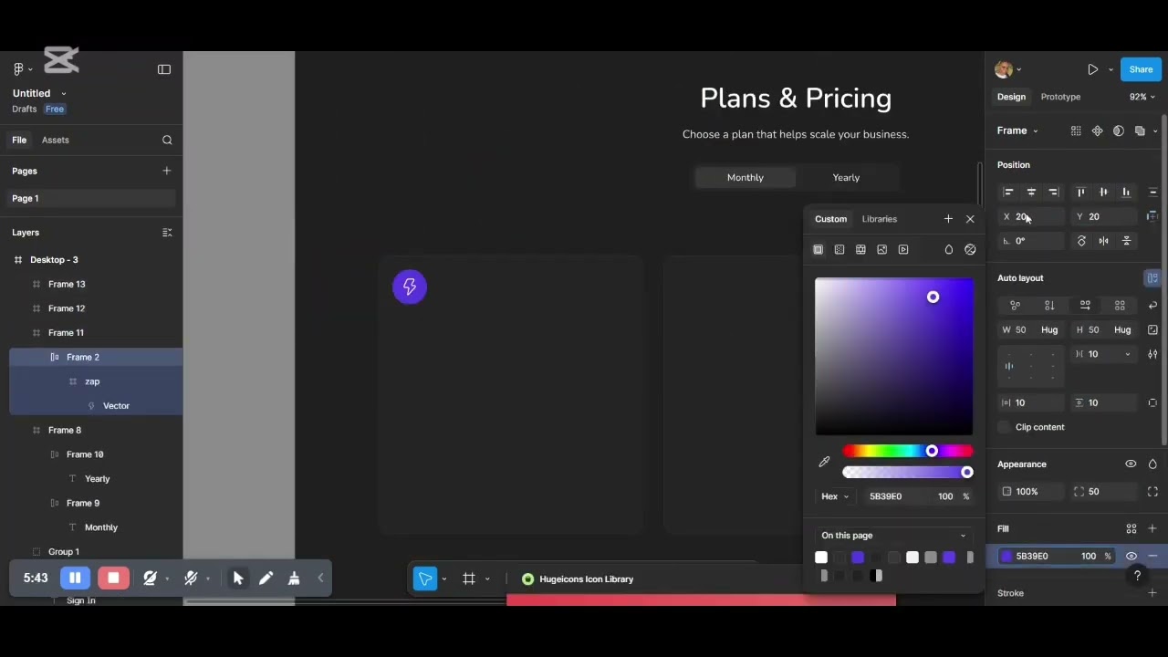 Simple pricing plan page UI design.