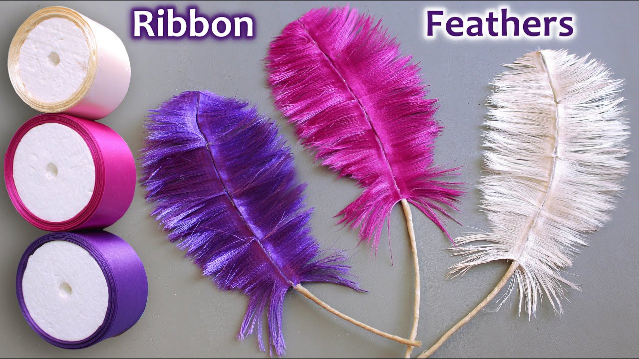 DIY Satin Ribbon Feathers | How to Make Ostrich Feathers Easy | Best Ribbon decoration ideas
