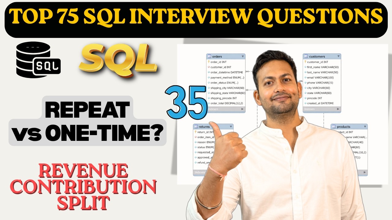 SQL INTERVIEW QUESTION - REPEAT Vs ONE-TIME CUSTOMER REVENUE CONTRIBUTION | Coding Question