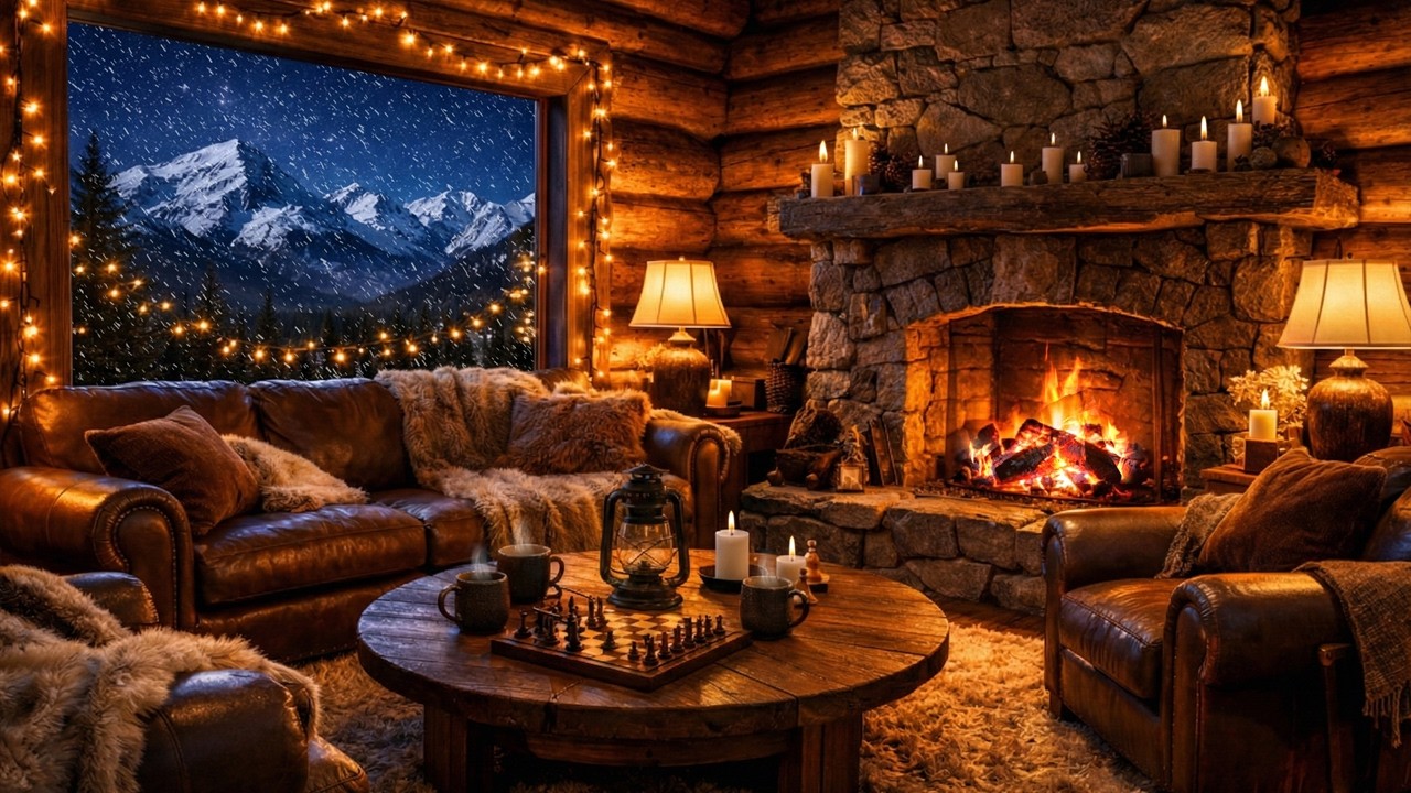 Cozy Night in the Mountains ❄️ 12 Hours Crackling Fire & Deep Snow