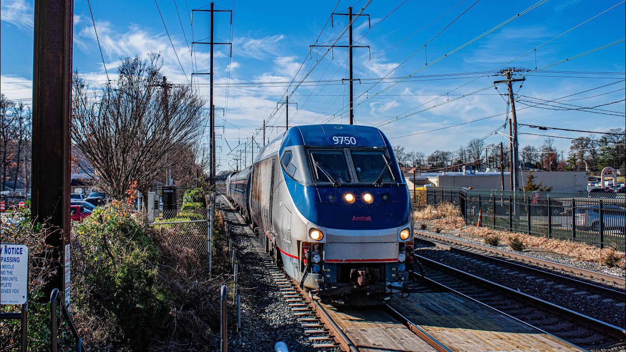 Amtrak HHP-8 9750 Cab Car leads Amtrak 820 test train to Philadelphia PA on the Northeast Corridor!!