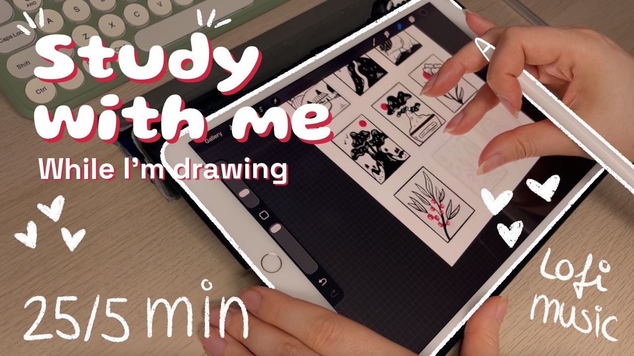 Draw with me – Designing a sticker sheet for my small business | 25/5 Pomodoro