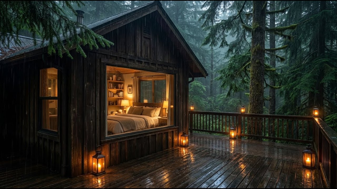 Pure Magic Rain Rainy Night Felt Piano in Dark Woods Cabin Porch for Deep Sleep ✨💤