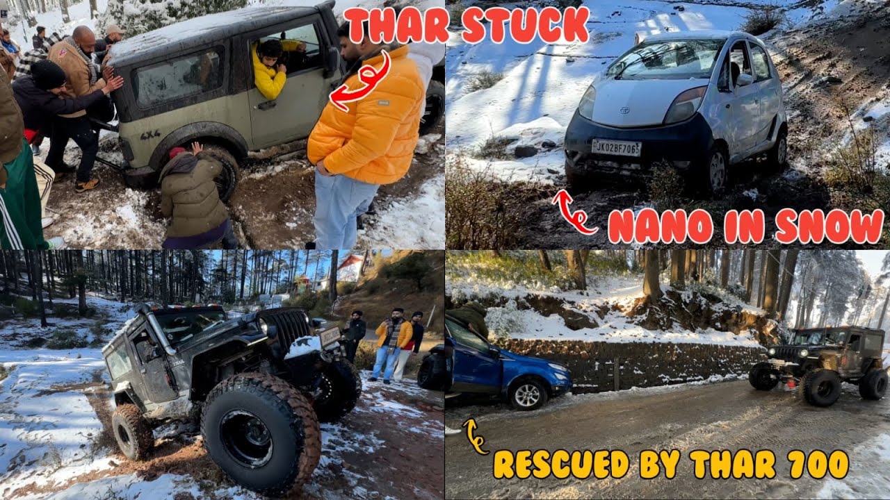 THAR STUCK IN SNOW‼️SLIDING CARS ON BLACK ICE😨THAR 700 PERFORMANCE IN SNOW⁉️
