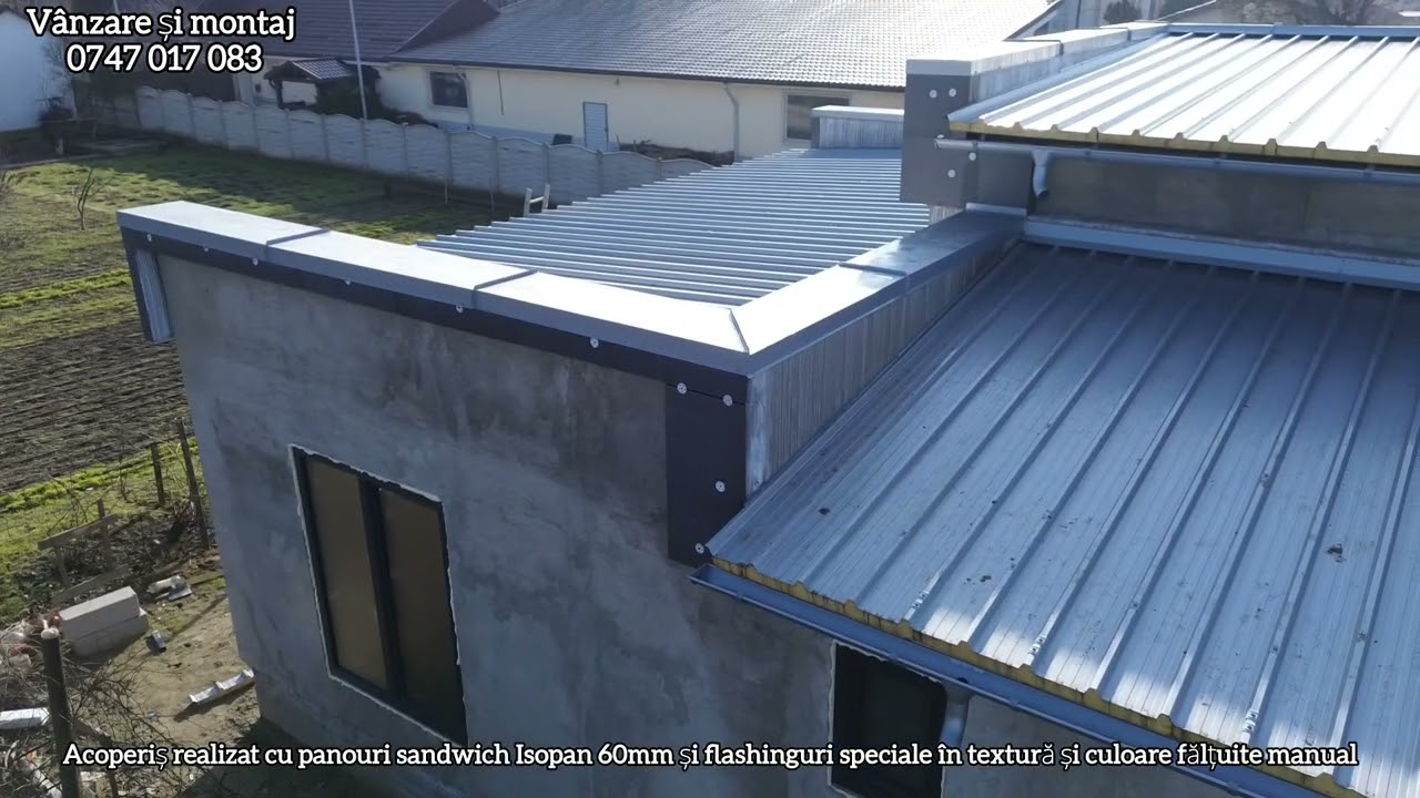 Acoperiș realizat cu panouri sandwich ISOPAN 60mm și flashinguri speciale făcute manual.