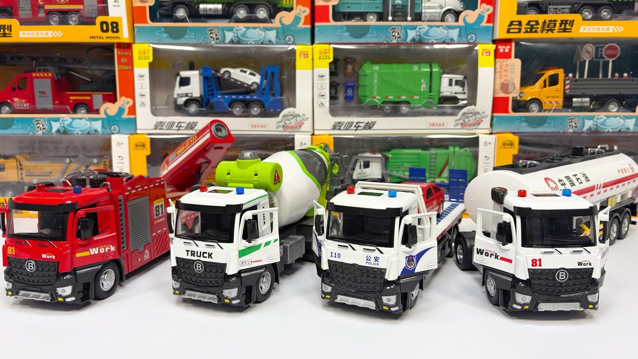 Diecast Truck Unboxing & Review: Fire, Cement Mixer, Flatbed & Fuel Tanker Trucks | Working Feature