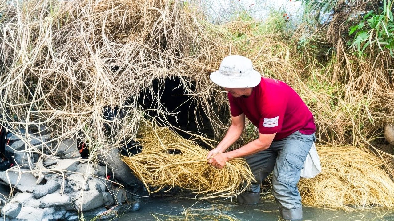 Action On Dry Season Remove Debris Clogged Culvert - Clean Culvert For Drainage System To Farm