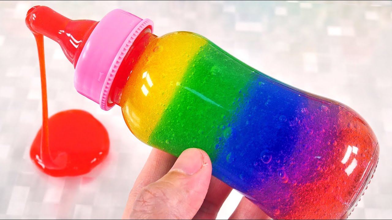 Satisfying Video l Mixing All My Slime Smoothie with Rainbow Milk Bottle ASMR l RainbowToyTocToc