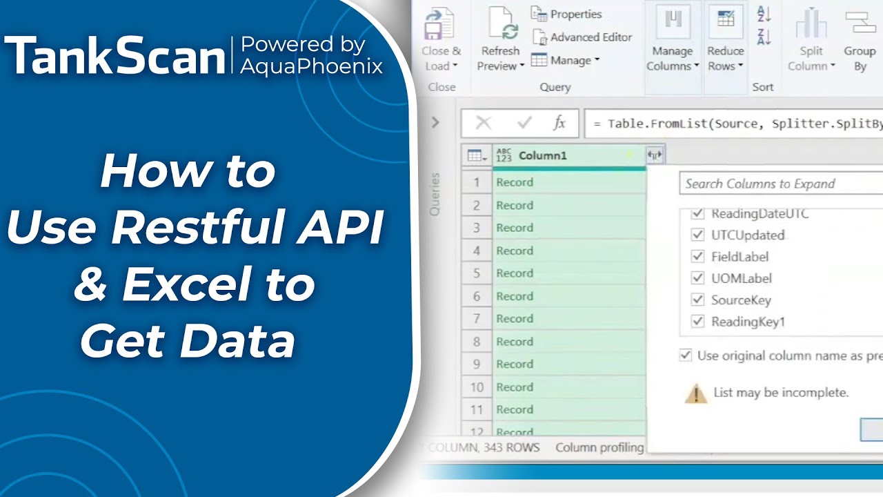 How to use Restful API and Excel to get Data from TankScan - TankScan Admin User Guide