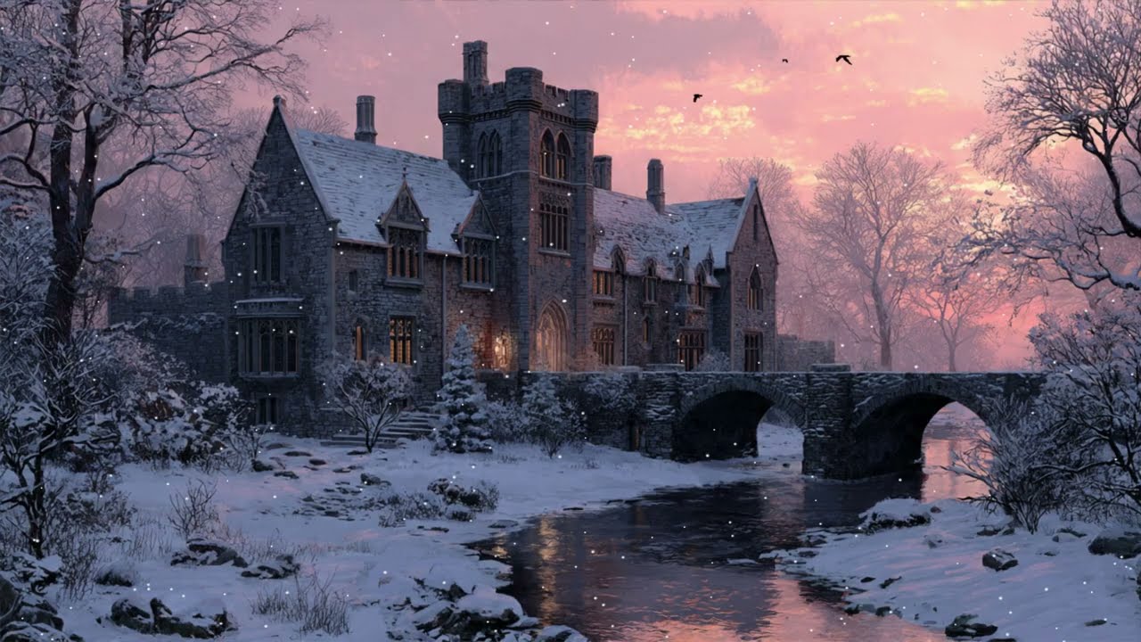 Snowy Medieval Ambience ❄️🏰 Calming Stream | Snowy Castle | Relaxing Winter Fantasy Music