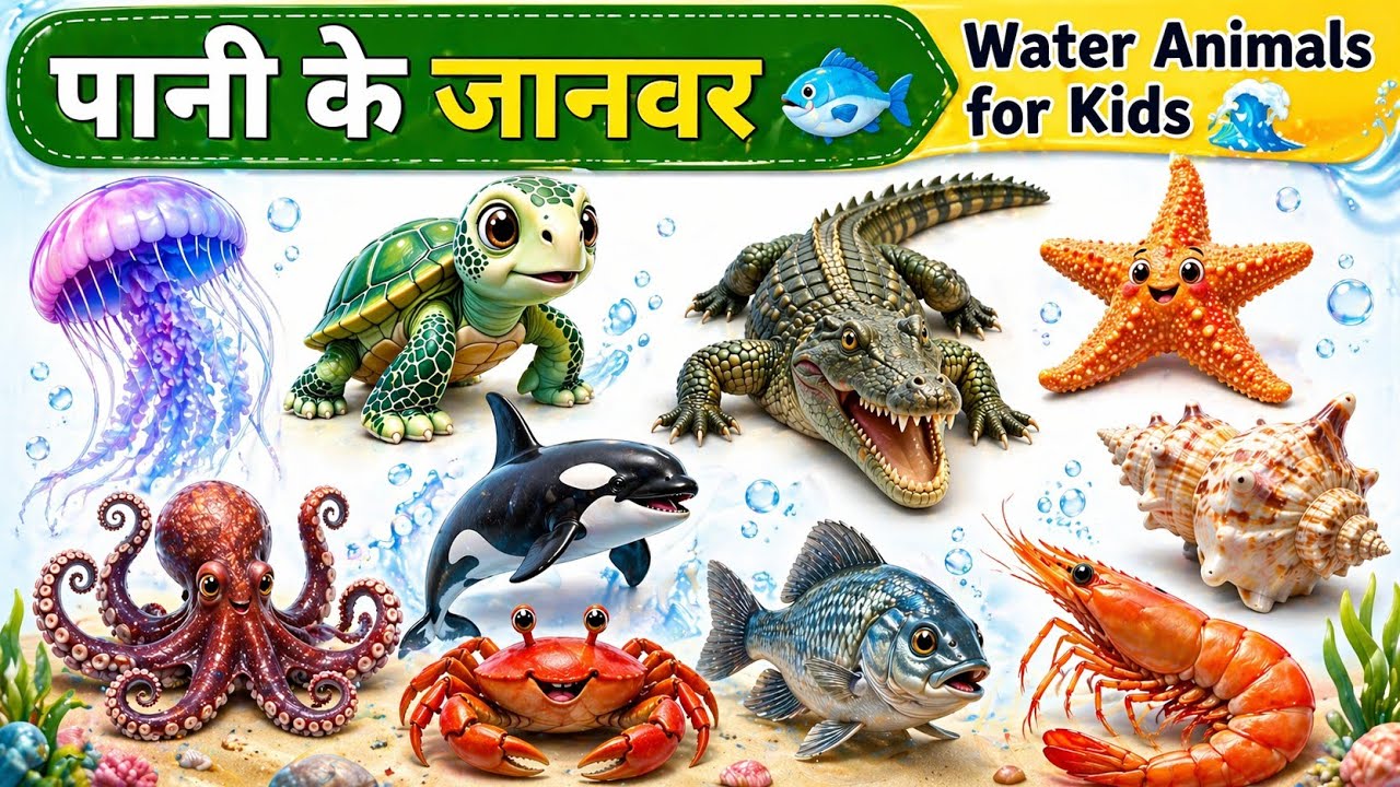 पानी में रहने वाले जानवर 🐟🐳 | Water Animals for Kids | Hindi Learning