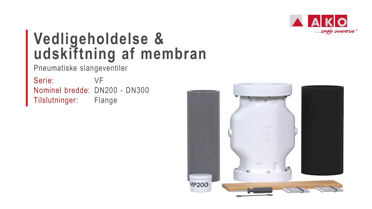 Udskiftning slangemembran: AKO slangeventil (pneumatisk), serie VF, DN200, DN250, DN300