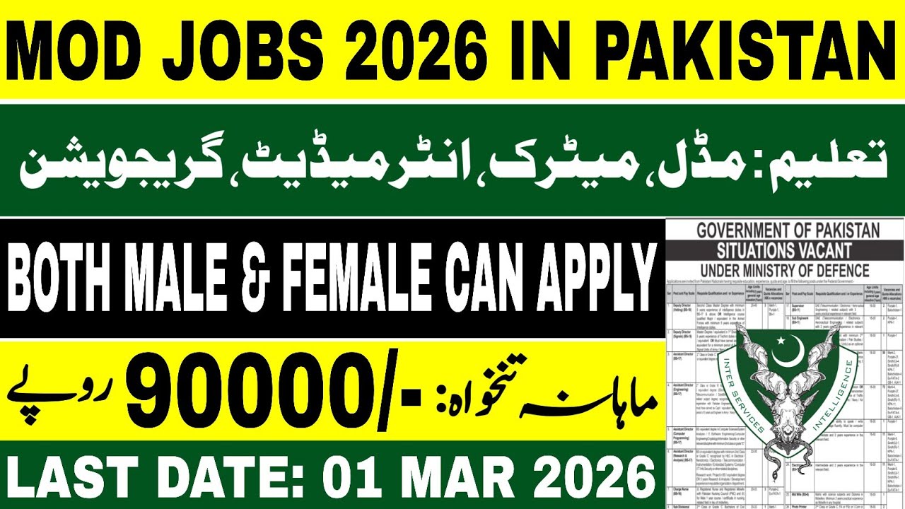 Latest Ministry of Defence Jobs 2026 | New Jobs 2026 | Apply Online | Today Jobs In Pakistan 2026