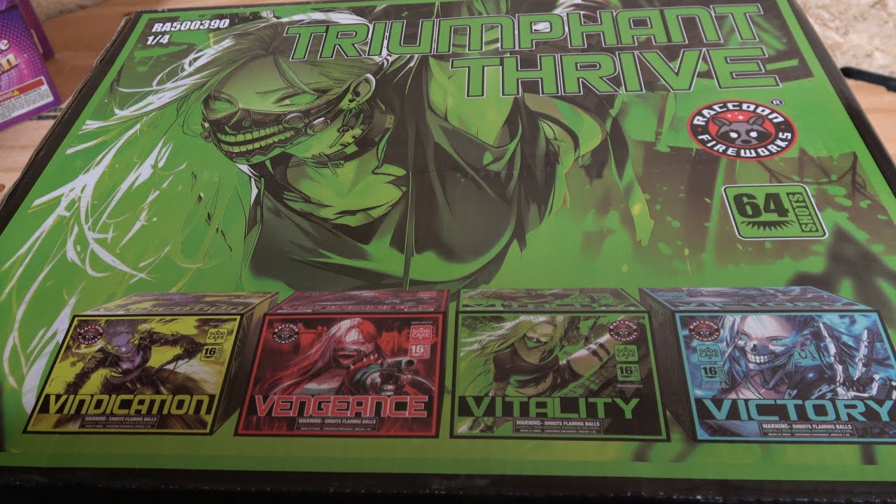 Triumphant Thrive assortment of 1/4 16 shot 500g angled cakes by Raccoon