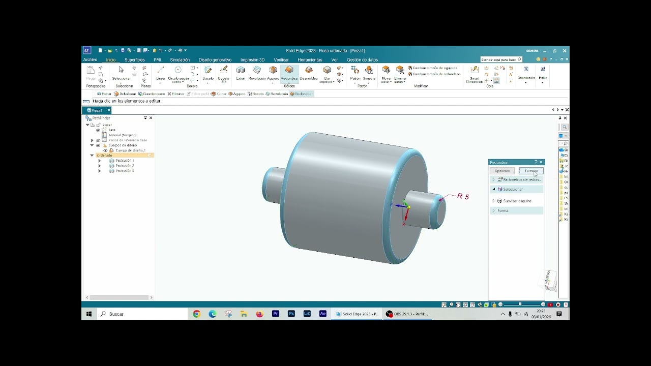 SOLID EDGE EXTRUSION REVOLUCION Y REDONDEO